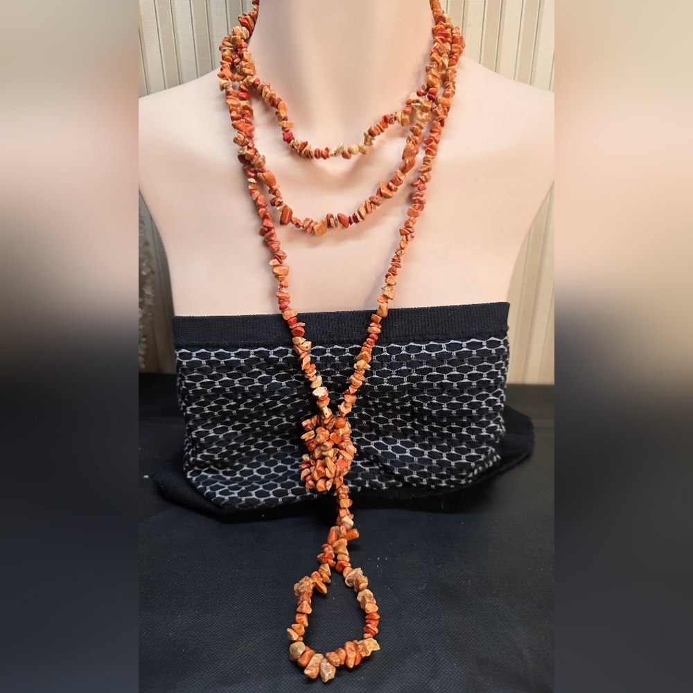 Dramatic 84” Red & Picture Jasper Chip Wrap Necklace